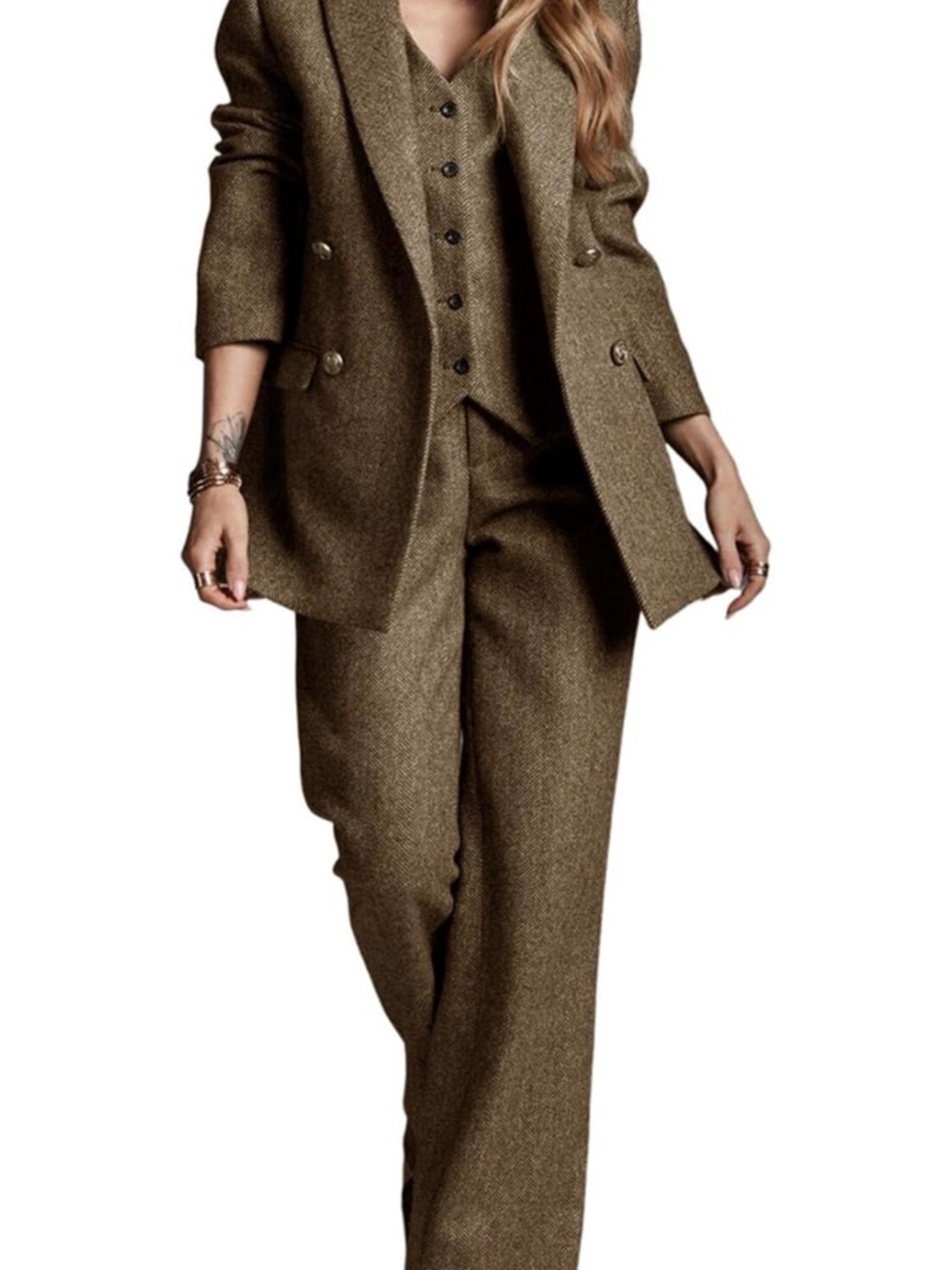 Tailored Green-Brown Tweed Three-Piece Suit